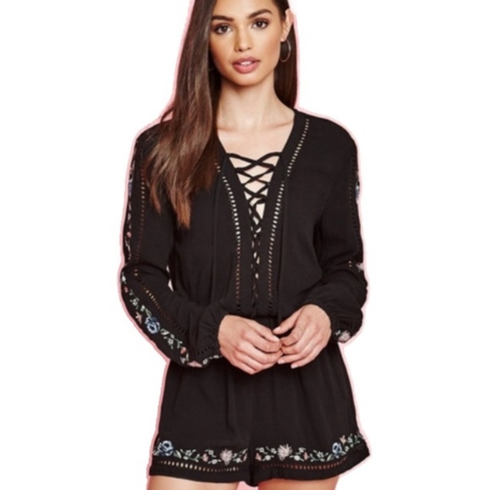 Kendall+Kylie Long Sleeve Black Romper With Colorful Stitching Size Small